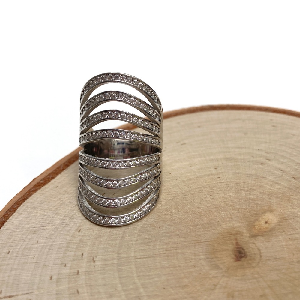 Wide wavy sterling silver cz ring